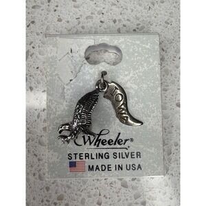 Wheeler Sterling Silver Hawk Charm with Iowa Tag Vintage Made in USA, NOS 925